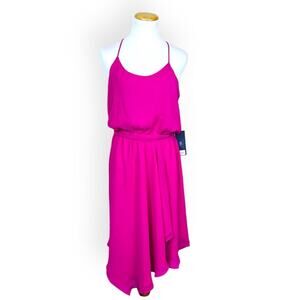JENNIFER LOPEZ Hot Pink Halter Blouson Tie Waist Summer Dress SMALL Barbie NWT